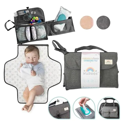 Portable Diaper Changing Pad for Baby - Waterproof Mat Travel Diaper Changing Station Baby Essentials Gifts for Baby Shower Newborn Girls and Boys Baby Stuff by WuBees